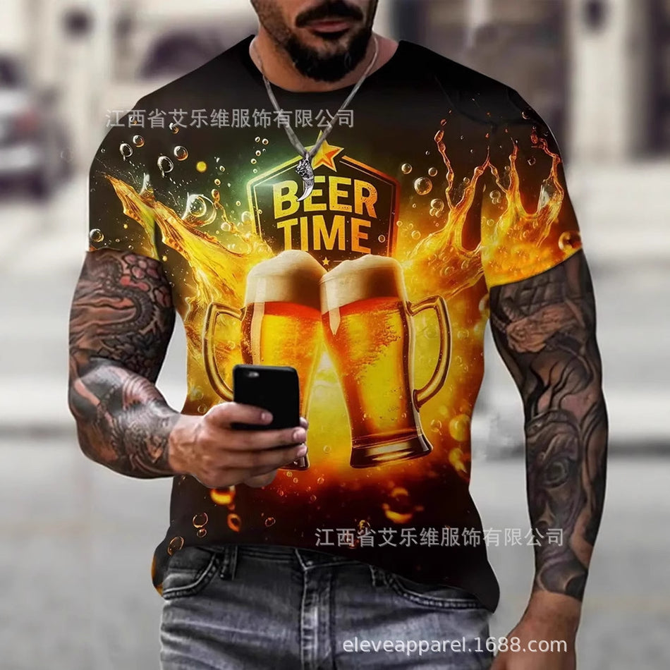 3D Beer Print Unisex T-Shirt