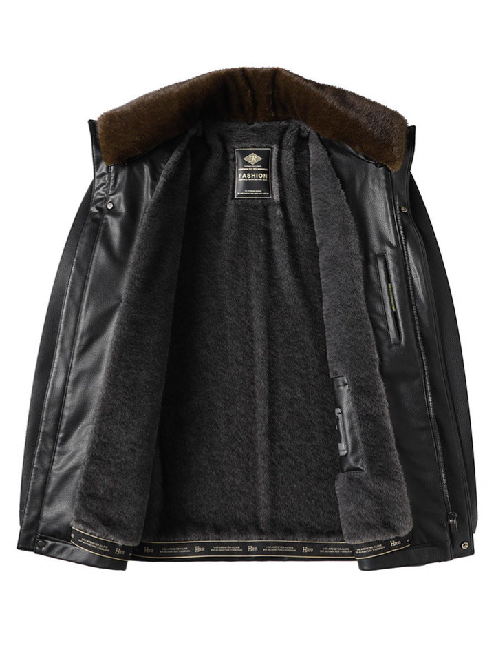 Men’s Warm Fleece-Lined Leather Jacket – Perfect for Dad