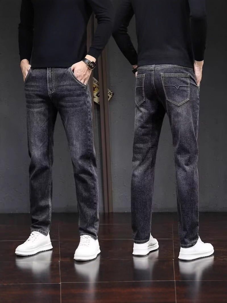 Trendy Men’s Elastic Straight-Leg Casual Jeans