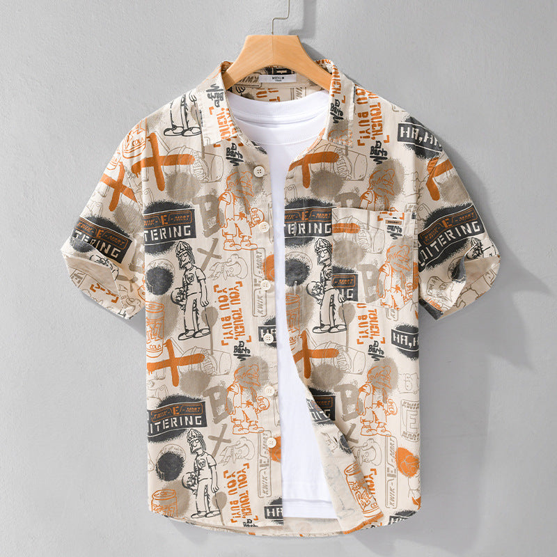 Men’s Summer Graffiti Print Shirt Casual Loose Fit Trendy