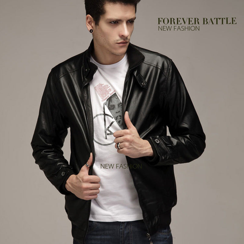 Men’s Motorcycle Leather Jacket | Spring Autumn Casual Baseball Style