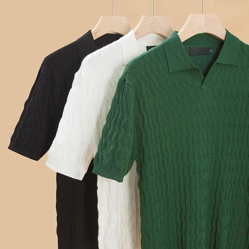 Light Mature Men's Slim Short-Sleeved Polo Lapel Top