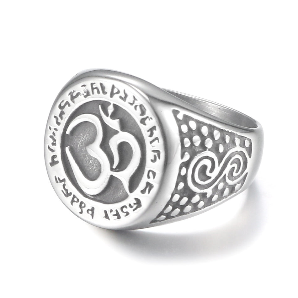 Trendy OH Pattern Titanium Steel Ring for Men