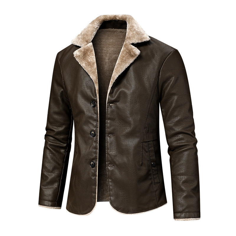Men’s Fleece-Lined Korean Style Leather Jacket