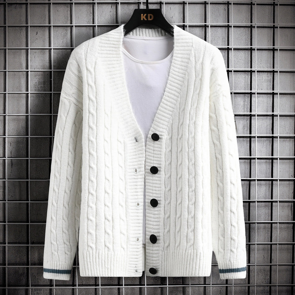 Men’s Thick Cable Knit Single-Breasted Cardigan Sweater