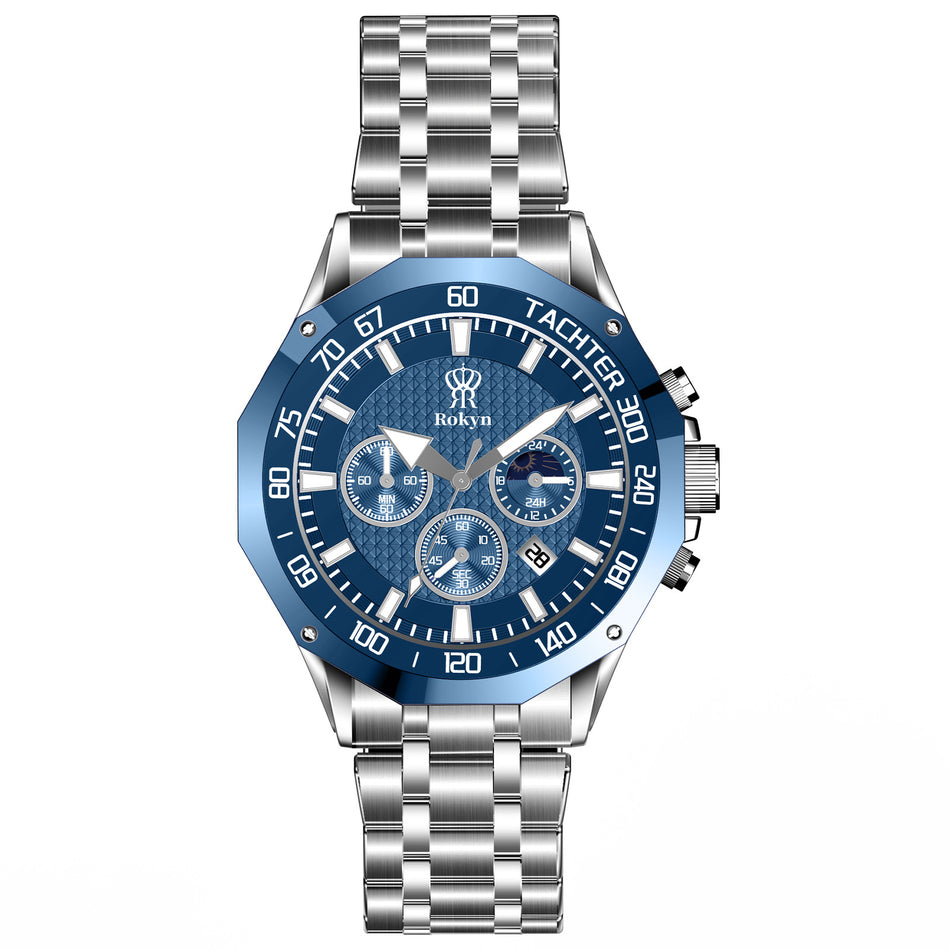 Rokyn Men’s Multi-Functional Waterproof Steel Watch