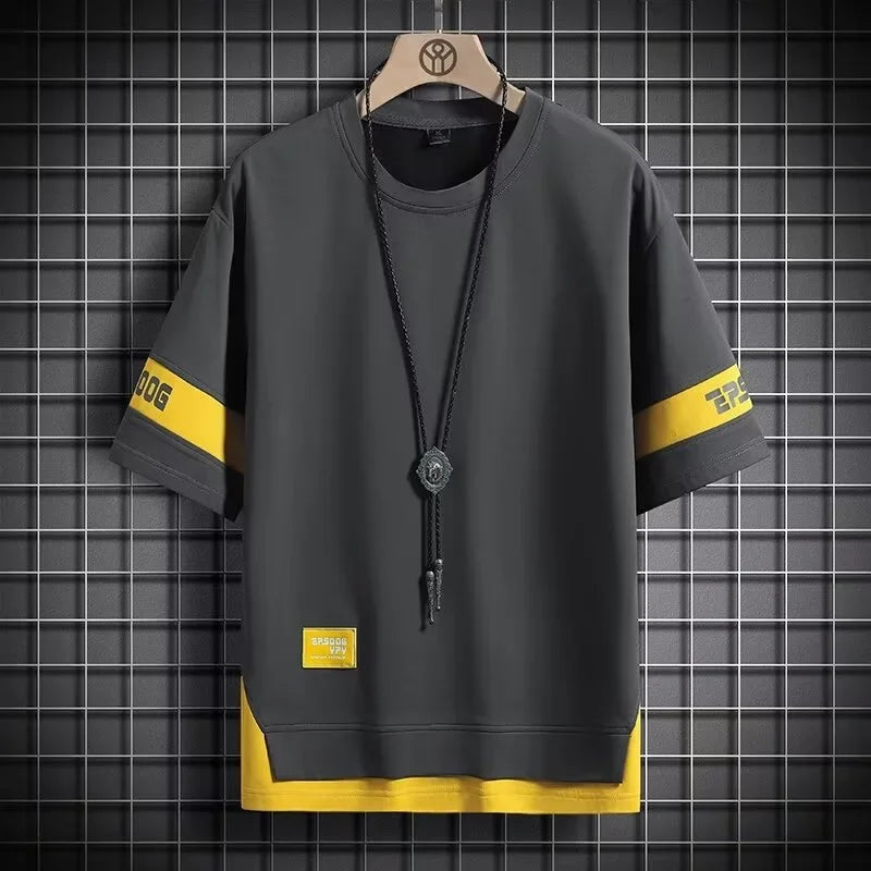 Men’s Fake Two-Piece T-Shirt – Hip-Hop Style Summer 2024