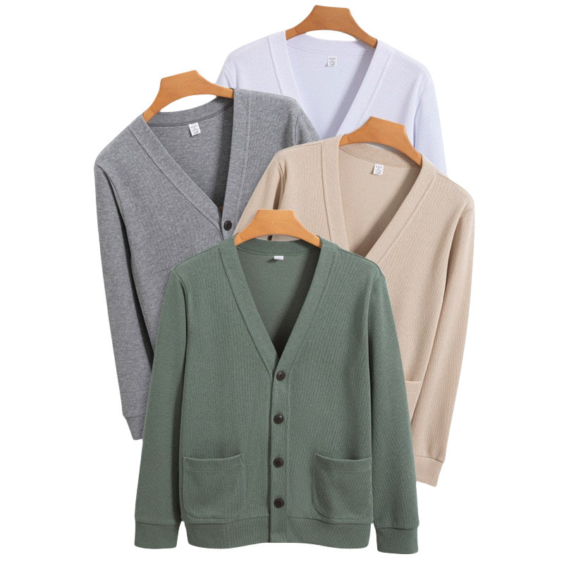 Men's V-Neck Cotton Cardigan – Casual Loose Knitwear Jacket