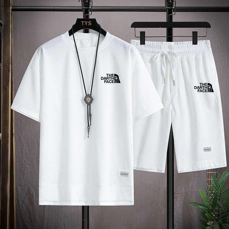 Men's Waffle T-Shirt Shorts Set – Summer Two-Piece Suit