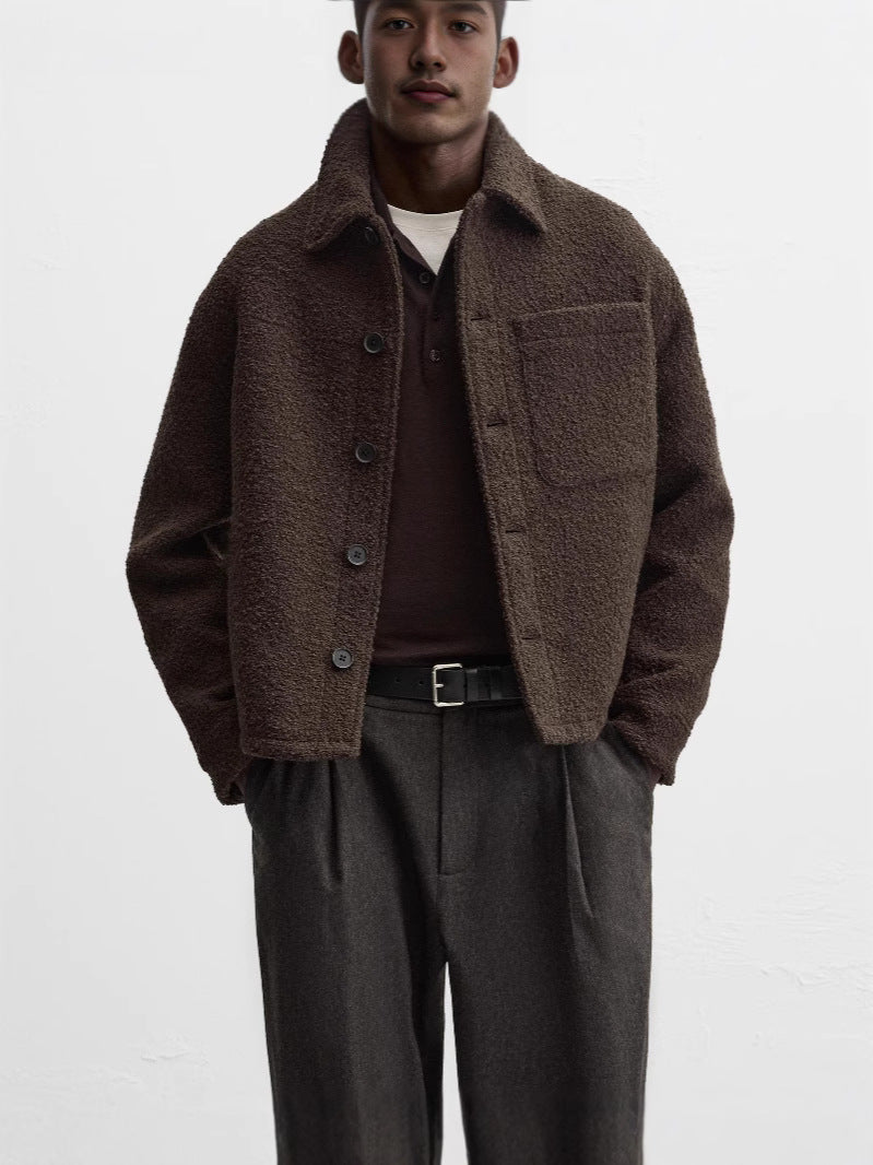 Men’s Wool Tweed Short Lapel Jacket Long Sleeve