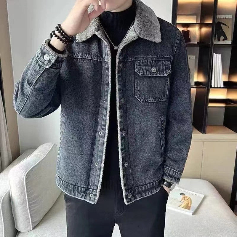 Winter Velvet Denim Jacket – Thickened Warm Men’s Coat