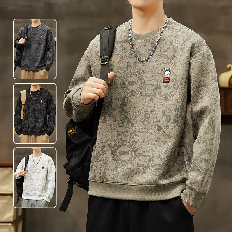Fleece-Lined Loose Sweatshirt Men Spring Autumn 2025 Top