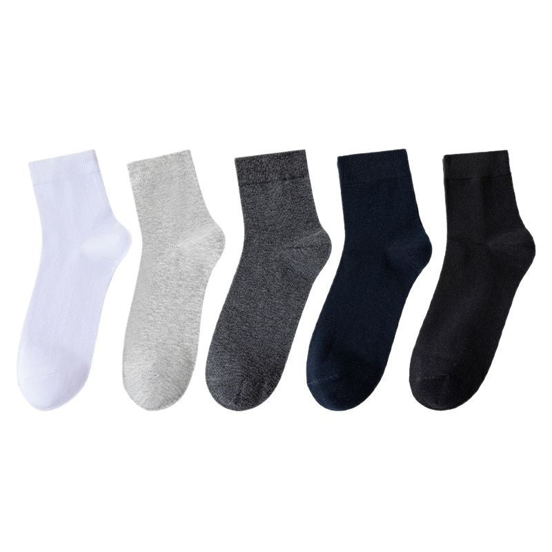 PACK OF 5 - Baonasi Men’s Pure Cotton Mid-Calf Socks Antibacterial Black