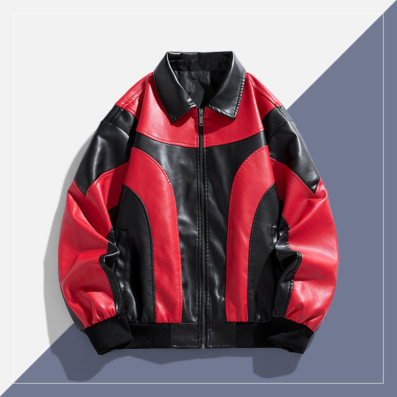 Men’s PU Leather Biker Jacket | Color-Block Fashion 906 Style