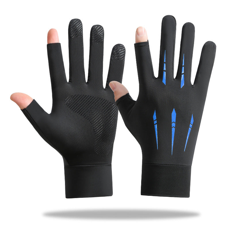 Men’s Summer Ice Silk Sunscreen Gloves – Two-Finger Exposed Breathable Design