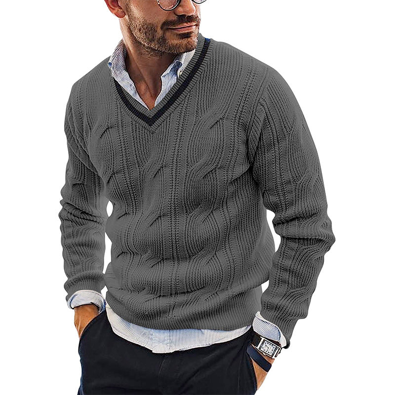 Men’s European Style V-Neck Sweater – Slim Knit 2025