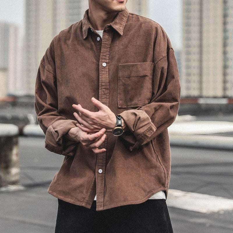 Men’s Japanese Corduroy Long Sleeve Shirt – Retro Casual Jacket