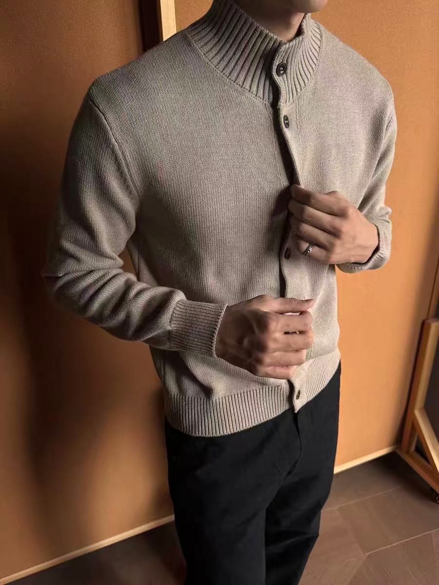 American-Style Thick Knit Cardigan Men's Heavyweight Top