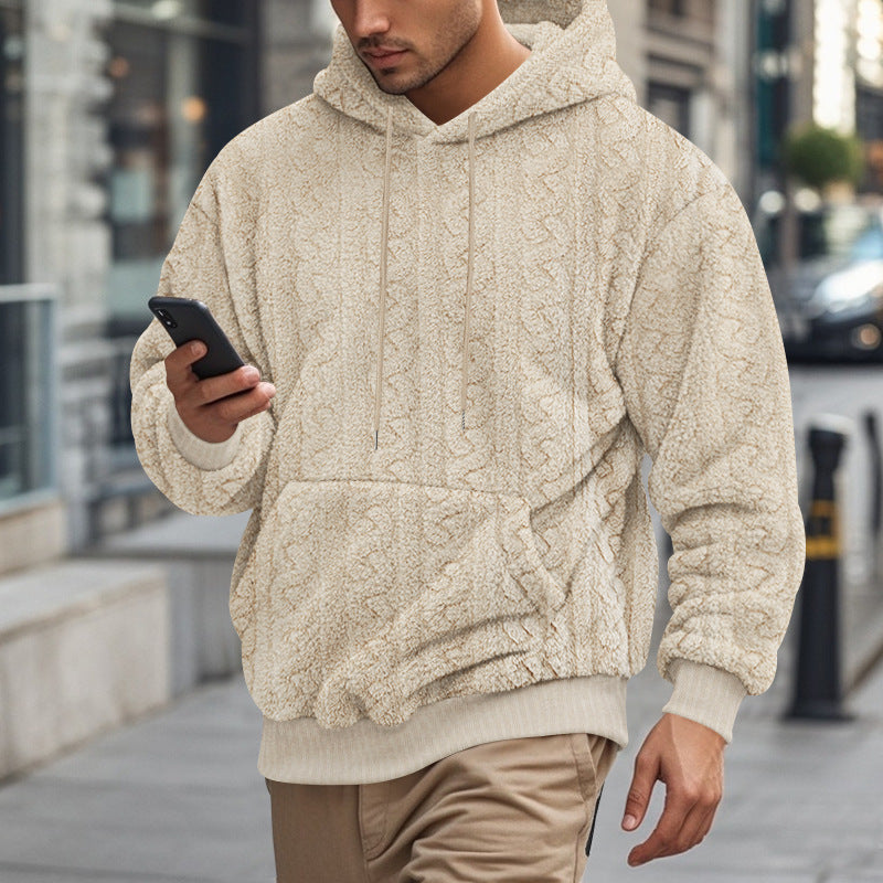 Men’s European American Teddy Fleece Hooded Sweatshirt