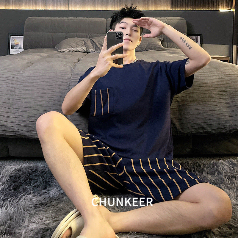 Modal & Ice Silk Men’s Summer Pajamas – Short Sleeve & Trousers