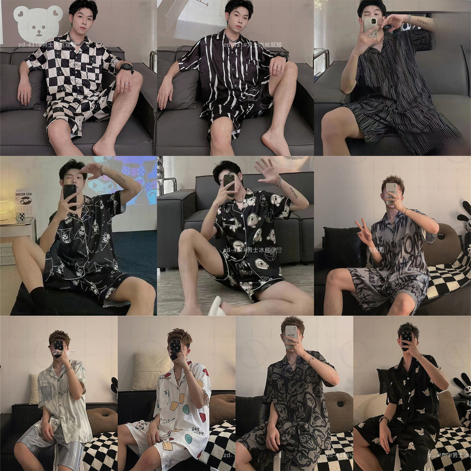 Ice Silk Men’s Pajamas – Cool & Soft Summer Short-Sleeve Set