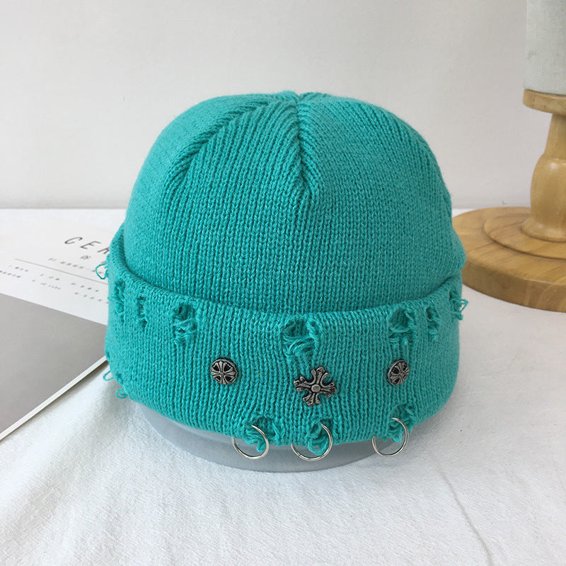 Unisex Korean Ring-Ripped Wool Hat – Autumn/Winter Knitted Melon Beanie
