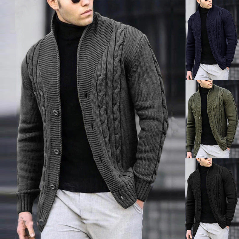 Men's Thick Twist Knit Cardigan – Autumn Winter Sweater Coat