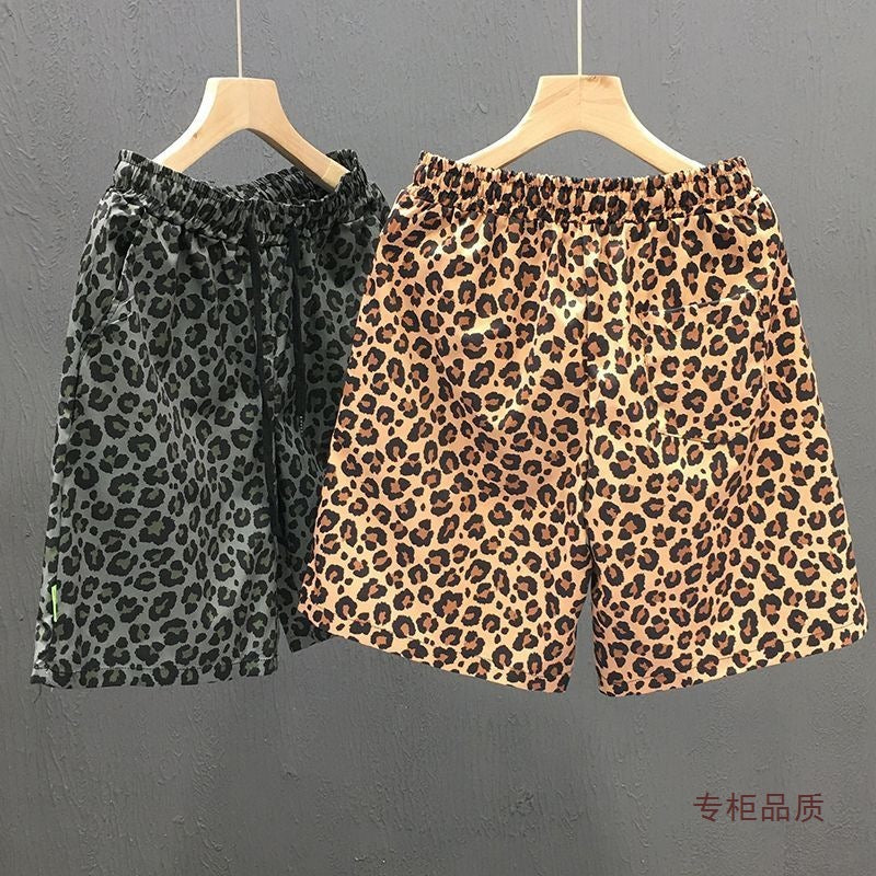 Men's American Leopard Print Ice Silk Shorts | Retro Loose Fit Quick-Drying Breathable Five-Point Summer Pants