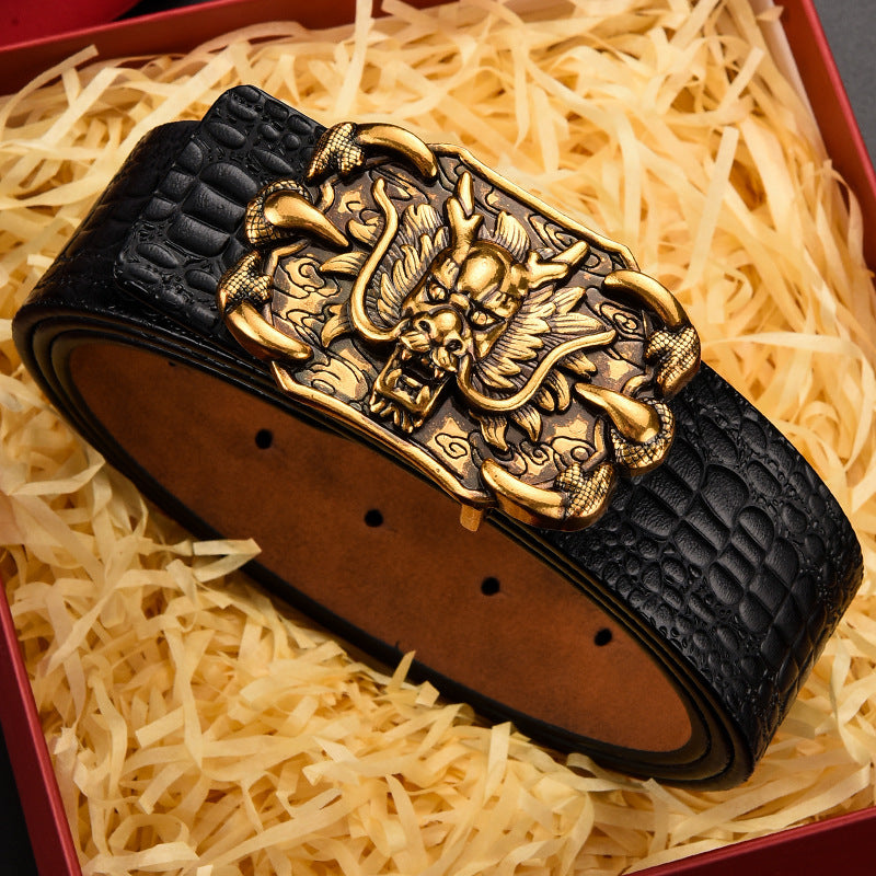 Retro Smooth Buckle Leather Belt – Plaid Croc Style