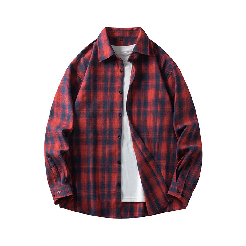 Men's American Retro Plaid Loose Long-Sleeve Shirt Jacket