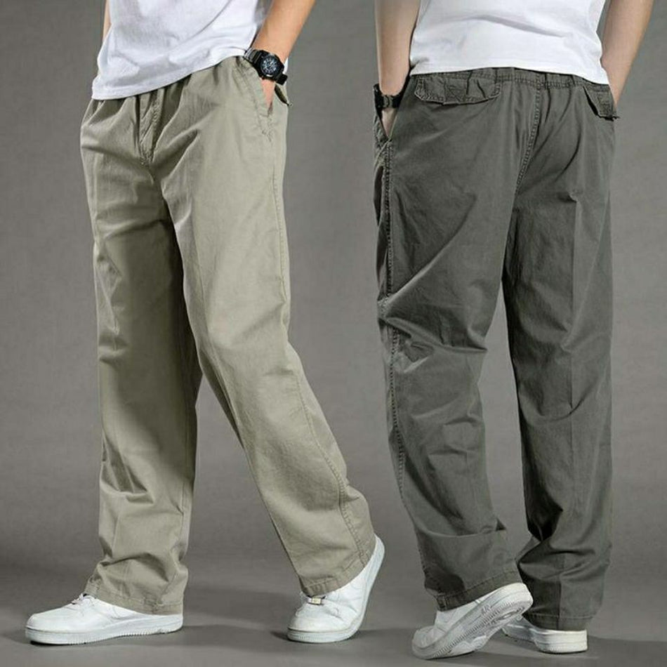 Men’s Cotton Casual Work Pants – Elastic & Durable