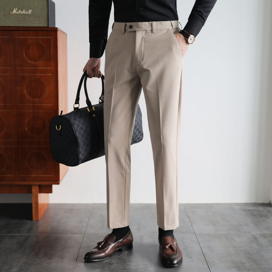 Fleece-Lined Elastic Waist Slim Business Casual Suit Pants