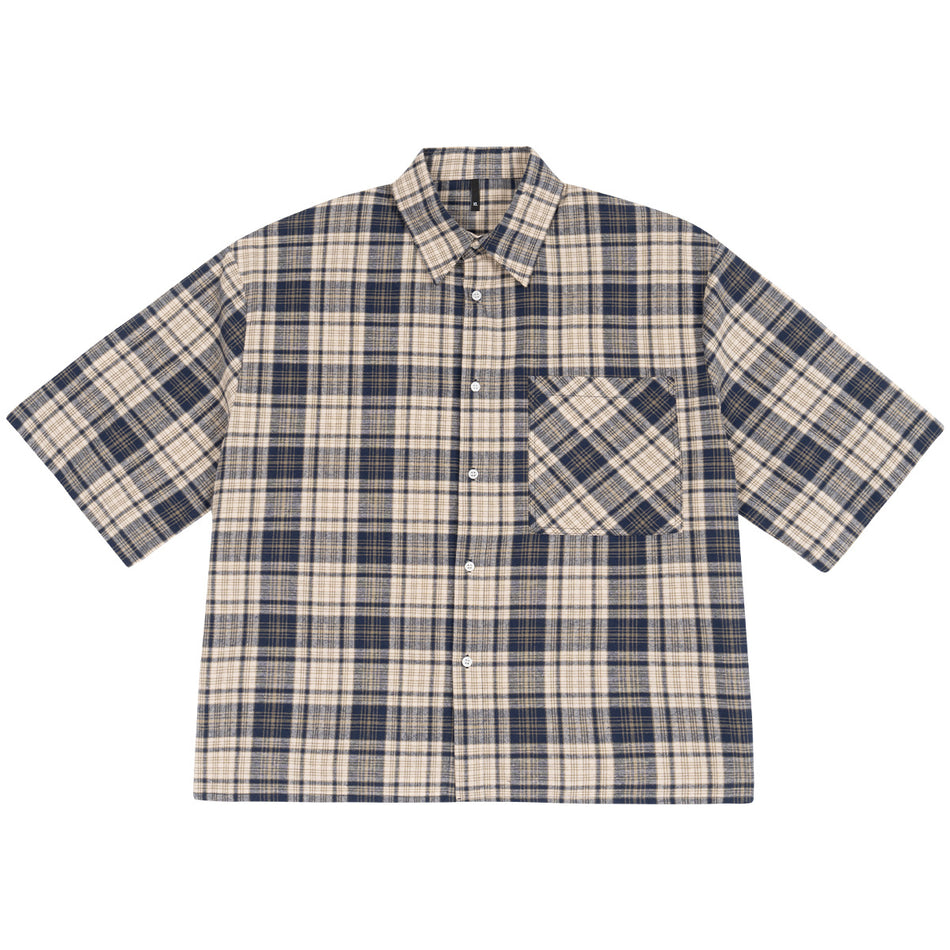 Men’s Contrast Plaid Short Sleeve Shirt – Boxy Summer Style