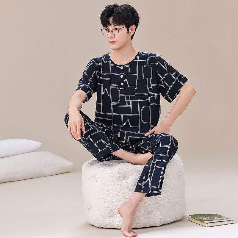 Artificial Cotton Men’s Pajamas – Short Sleeve Homewear Set