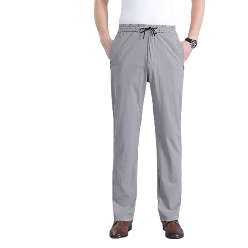 Ice Silk Quick-Dry Dad Pants – Loose & Elastic Waist
