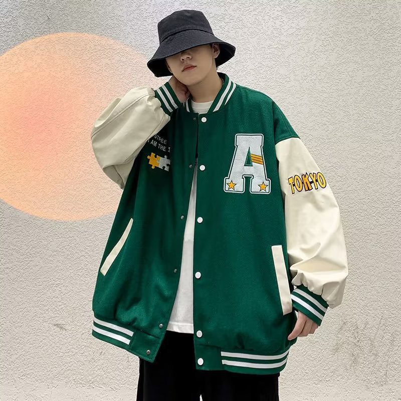 2024 Men’s Baseball Jacket – Trendy Contrast Stitching Spring & Autumn Coat