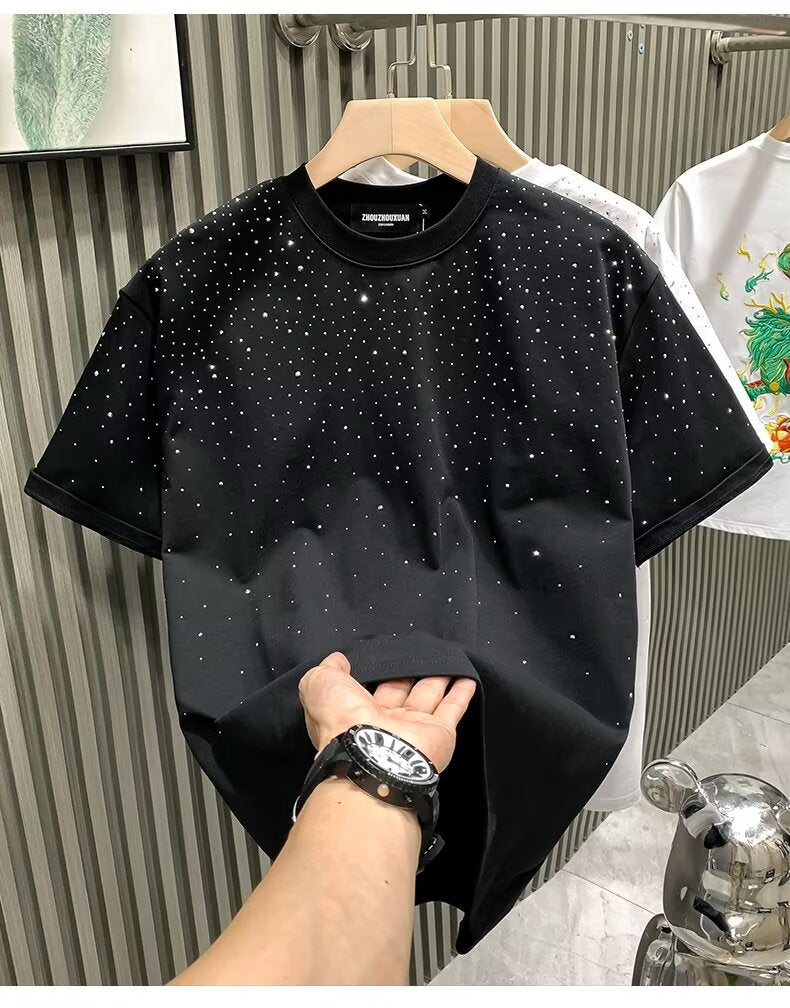 Starry Rhinestone T-Shirt for Men – Loose Fit 2025 Tee