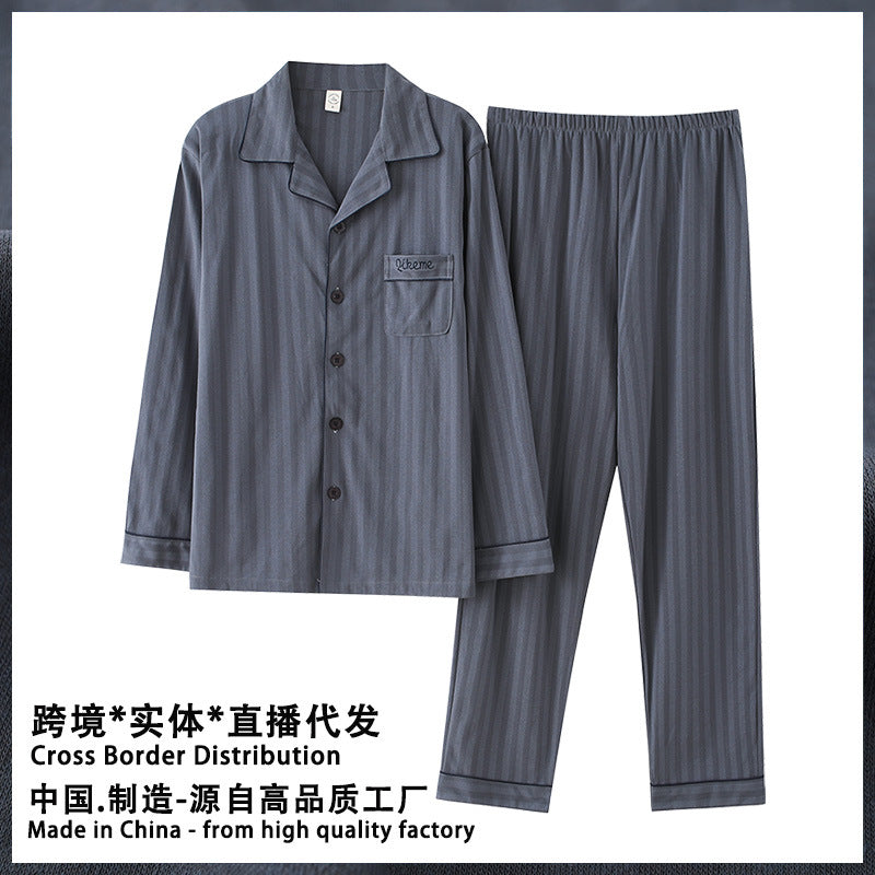 Knitted Cotton Men’s Pajamas – Comfortable Long Sleeve Set