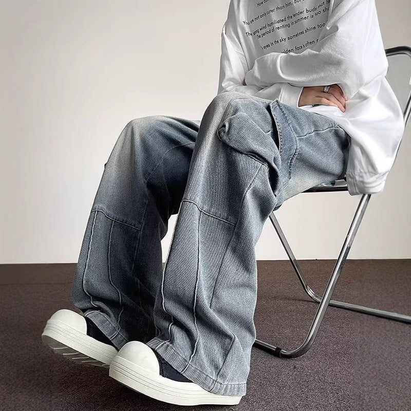 Men's Retro Wide-Leg Jeans – Large Pockets, Street Style