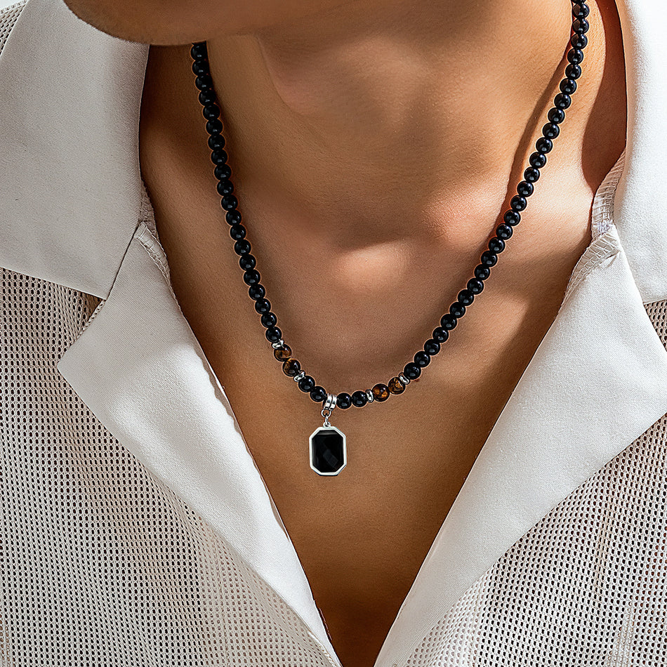 Men’s Tiger Stone Beaded Necklace Hip-Hop Clavicle Chain