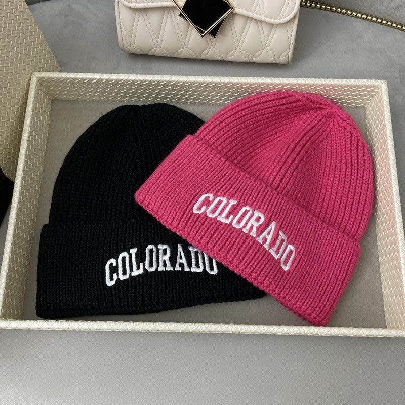 Unisex Korean White Wool Hat – Autumn/Winter Knitted Letter Beanie