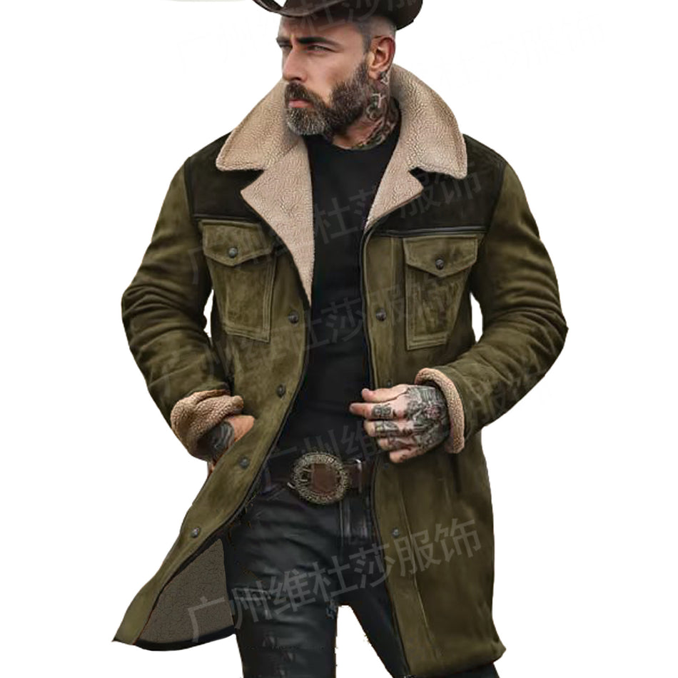 2024 Men’s Suede Color Block Multi-Pocket Coat