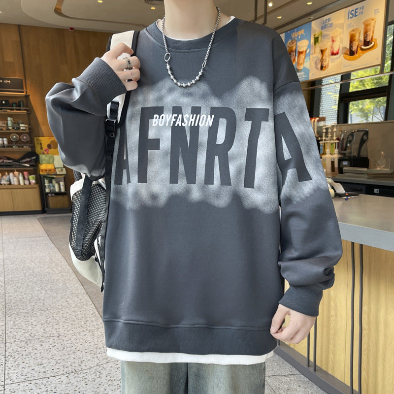 Men’s Korean Sweatshirt Loose Fit Crew Neck Printed Pullover