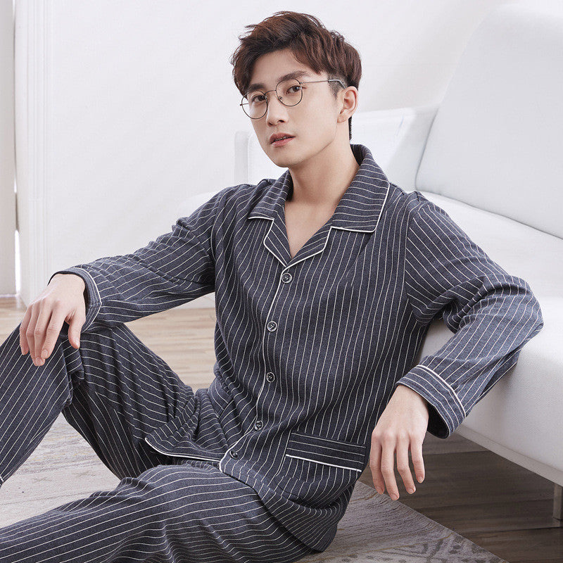 Men’s Cotton Pajama Set – Long Sleeve Green Cardigan