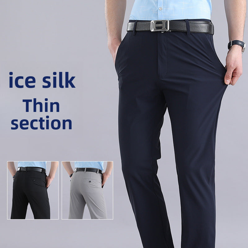 Men's Ice Silk Suit Pants – Quick-Dry & Stretch Fit
