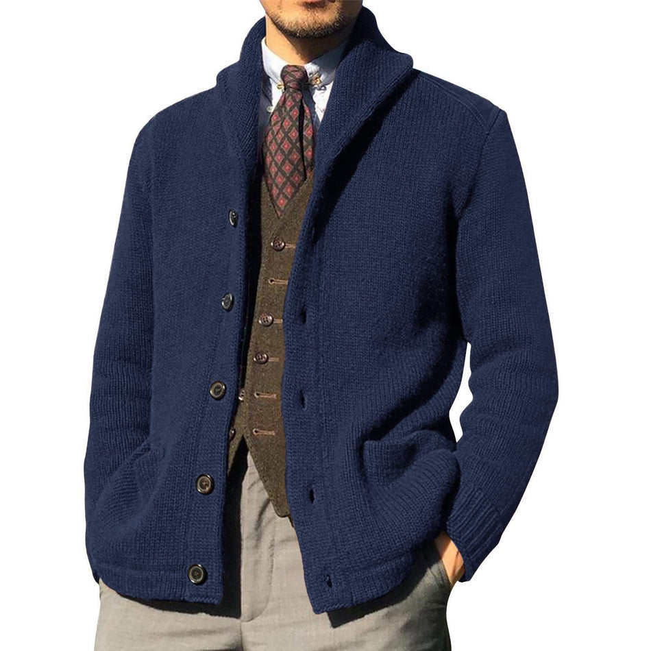 Men's Lapel Cardigan Sweater – Autumn Winter Solid Knit Jacket