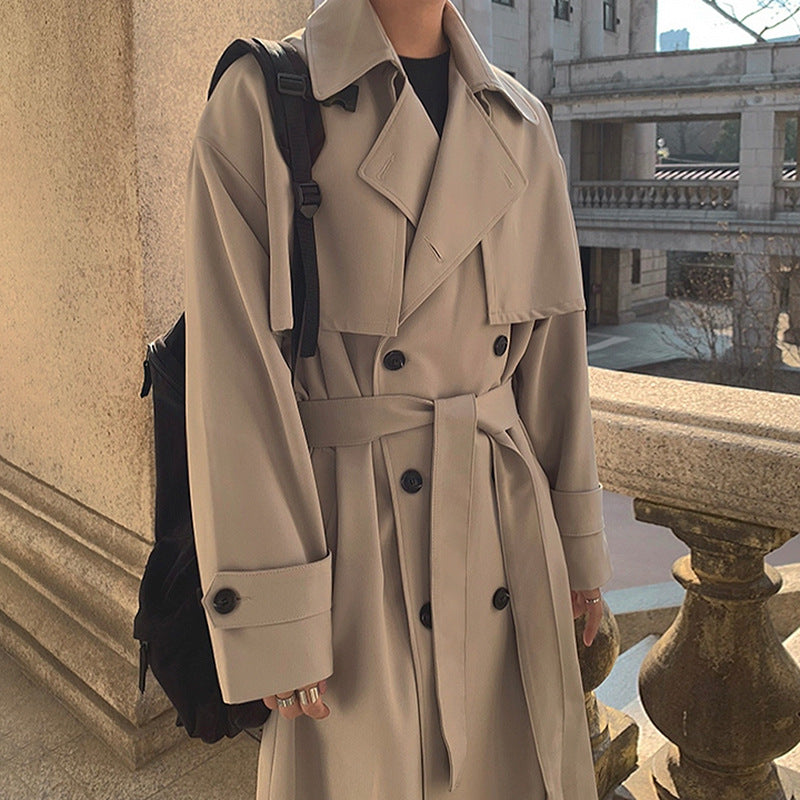 Men’s Over-the-Knee Trench Coat – Korean Style Double-Breasted
