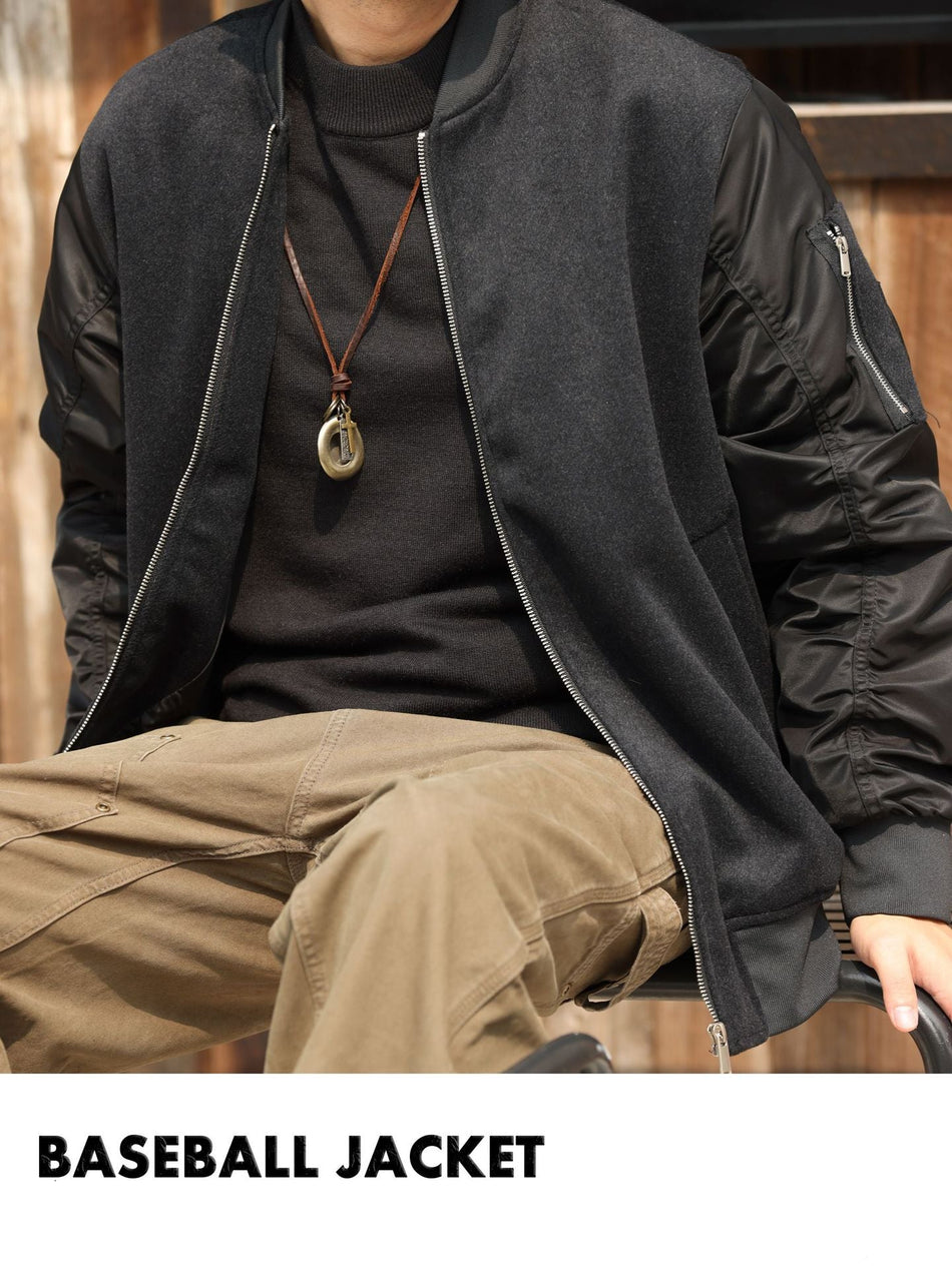 Men’s Wool Blend MA-1 Flight Jacket for Autumn