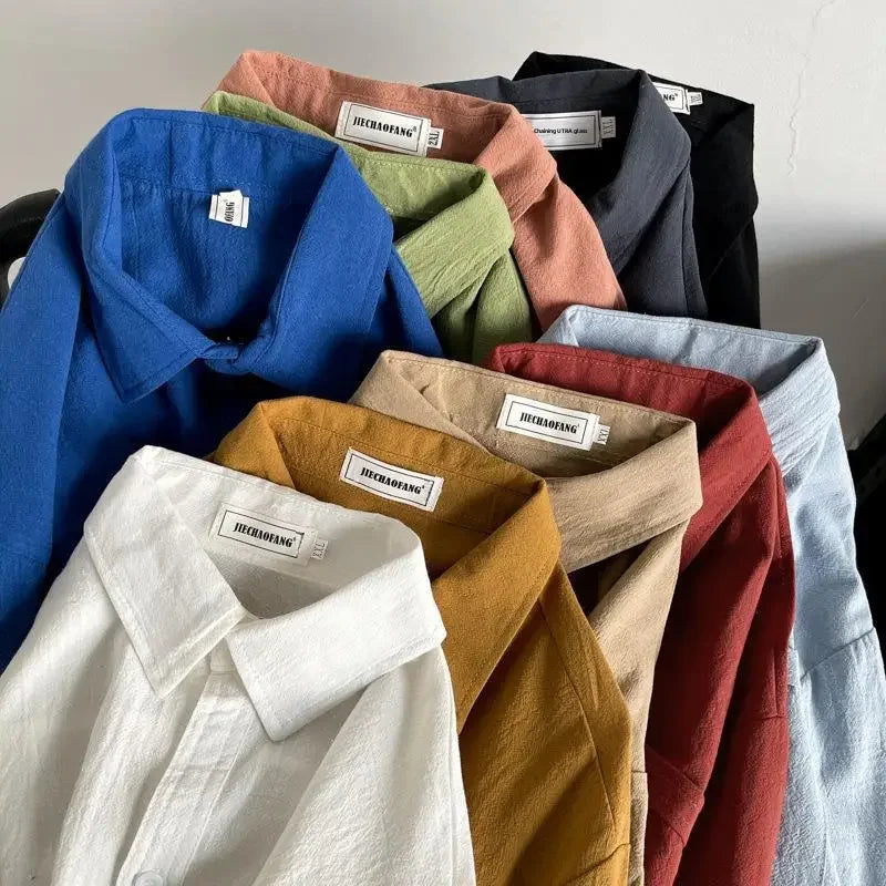Cotton Linen Shirt – Japanese Hong Kong Style for Men