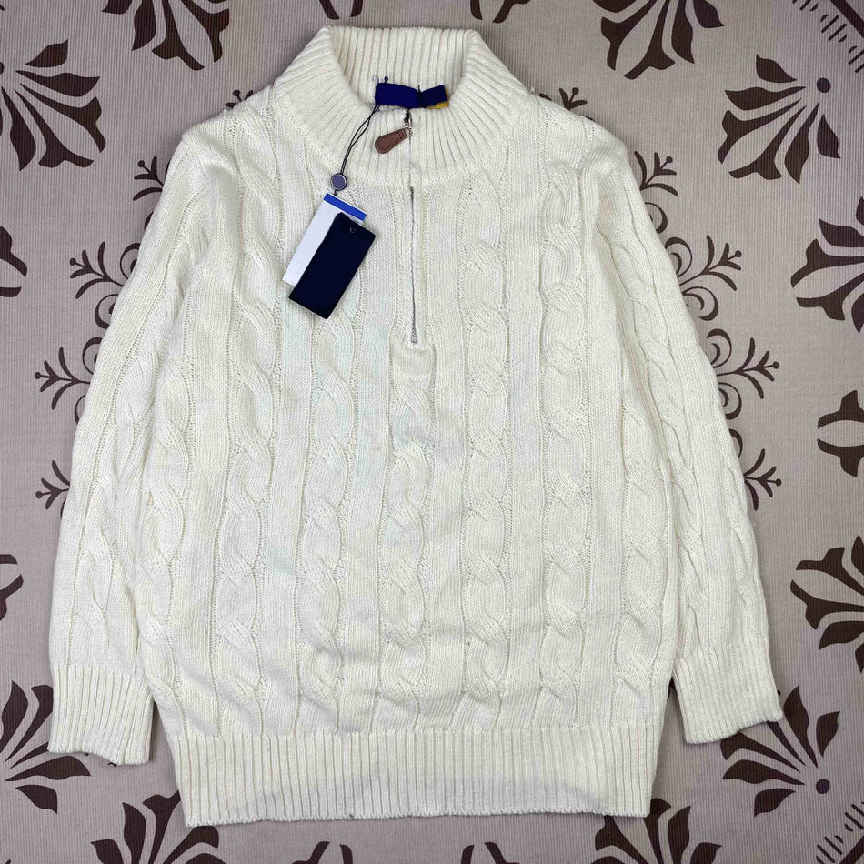 Men’s Embroidered Knit Sweater – Autumn/Winter Half-Zipper Pullover
